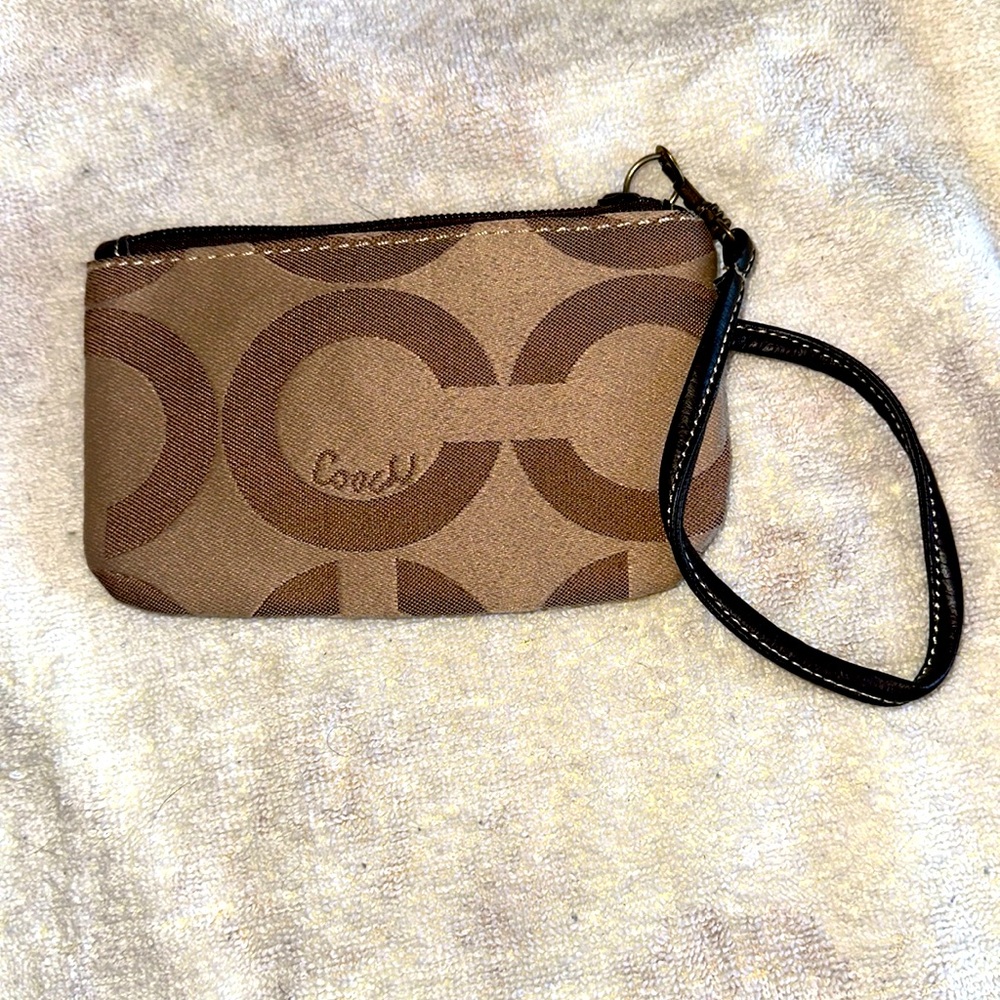 Coach Brown Zippered Wristlet/ Change Purse